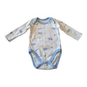 Baby Colors Baby Blue Elephant and Bird Pattern Long-Sleeve Onesie